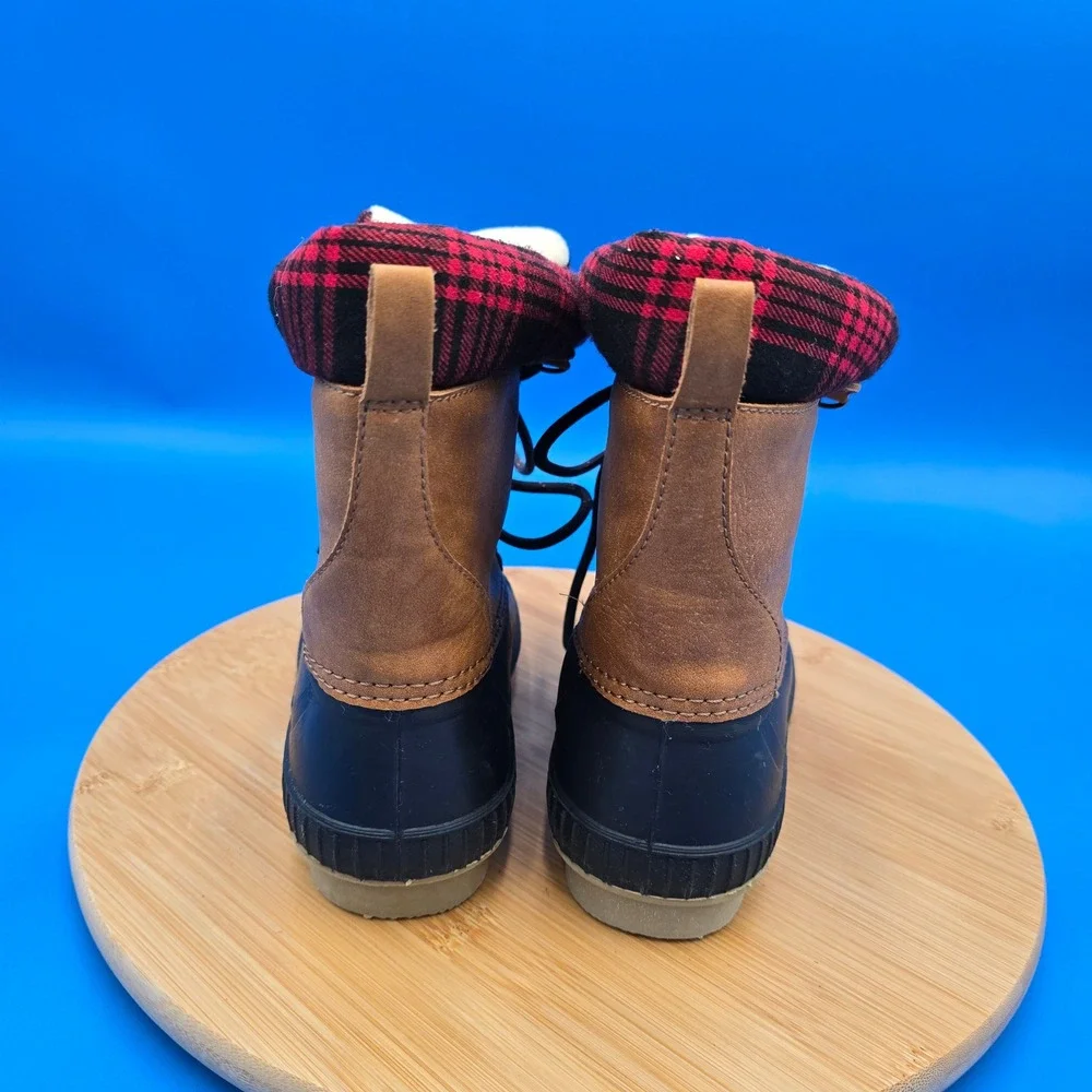 Gap Kids Insulated Duck Boots Plaid‎ Lined Waterproof Winter Snow Size 1/2